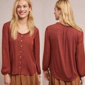 Anthropologie Button Up Long Sleeve Top Blouse Large Flowy